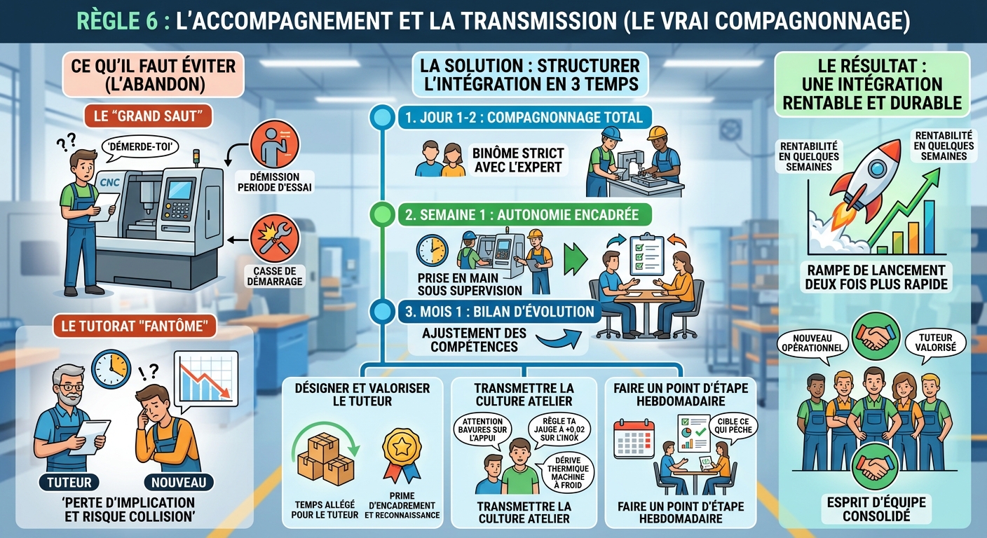 RÈGLE 6 : L'ACCOMPAGNEMENT ET LA TRANSMISSION (LE VRAI COMPAGNONNAGE)